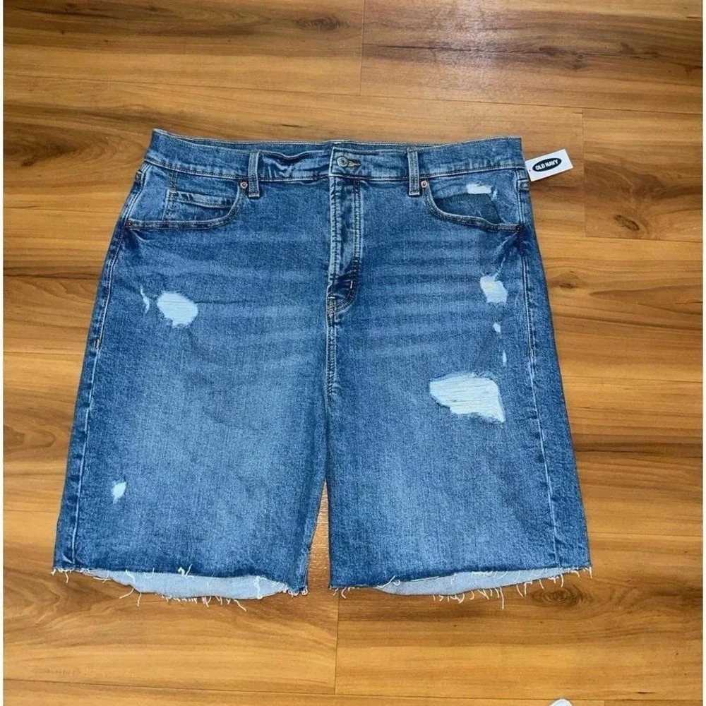 Womens NWT Old Navy Sky Hi‎ High Waist Ripped Distressed Button Fly Jean Shorts